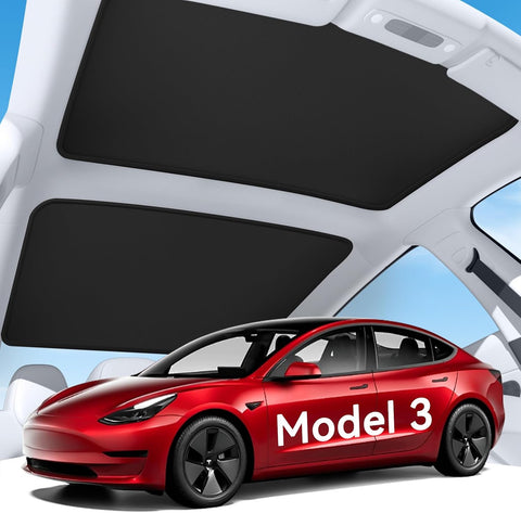 2026 Upgrade Sunshade Roof for Tesla Model 3 2021-2026, [Graphene Infused Fabric & UPF 50+ & No-Sag] 1:1 Fit Heat Insulation Glass Roof Sun Shade for Tesla Model 3 Accessories, Black, 2PCS