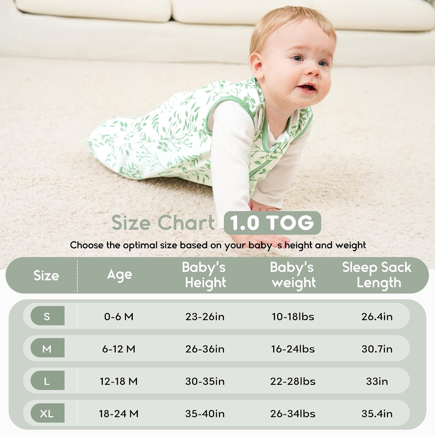 Yoofoss Baby Sleep Sack 6-12 Months TOG 1.0 2 Pack 100% Organic Cotton