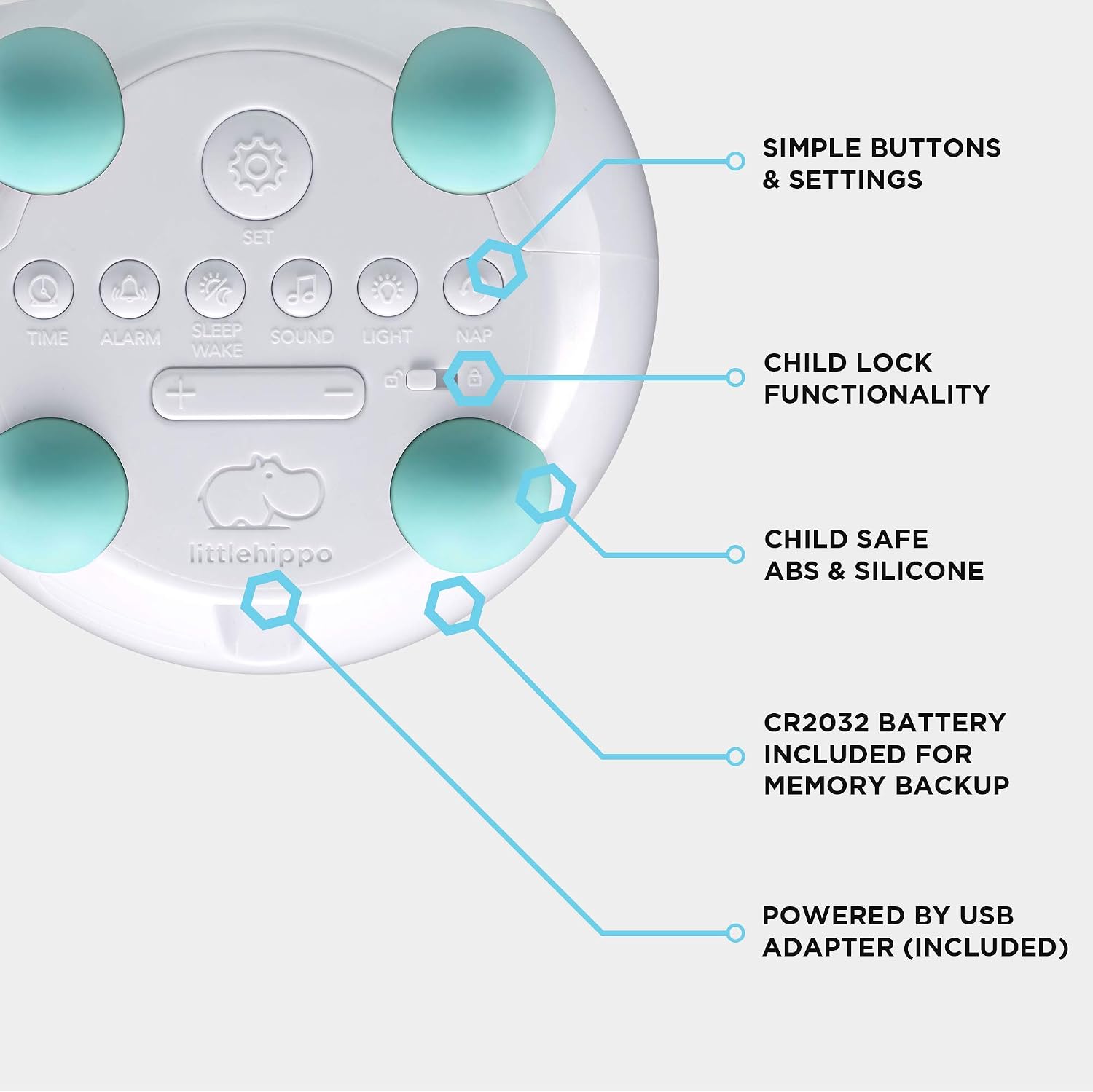LittleHippo Mella: Kids Alarm Clock, Ready to Rise Children's Sleep Trainer, Night Light, Sound Machine and OK to Wake for Toddlers and Kids - Arctic Blue (Updated 2025)