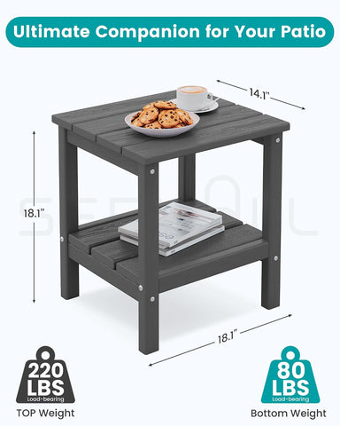 SERWALL 2-Tier HDPE Outdoor Side Table, Weatherproof Rectangular Adirondack Side Table, Grey
