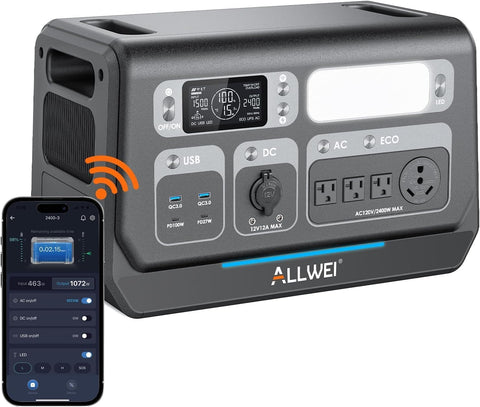 ALLWEI Power Station 2400W (Peak 4800W), 2048Wh LiFePO4 Solar Generator