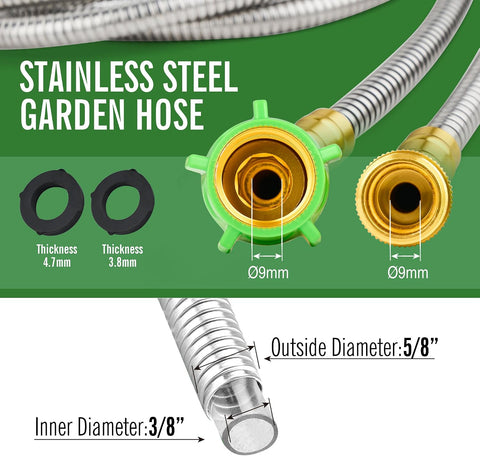 SKYWARD 20ft Stainless Steel Garden Hose, Leakproof, No Kink,F/M Connector