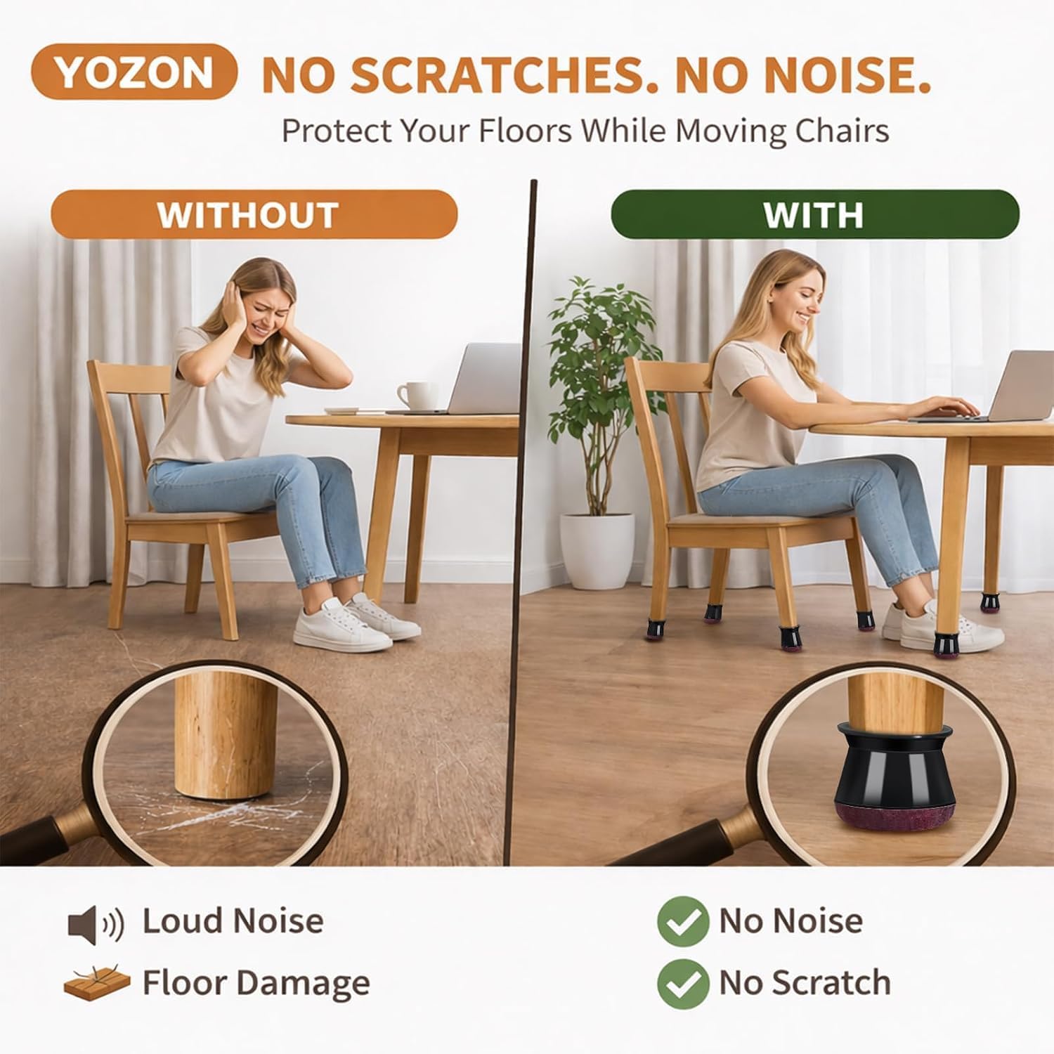 YOZON Chair Leg Floor Protectors Silicone Caps Felt Strengthen Bottom