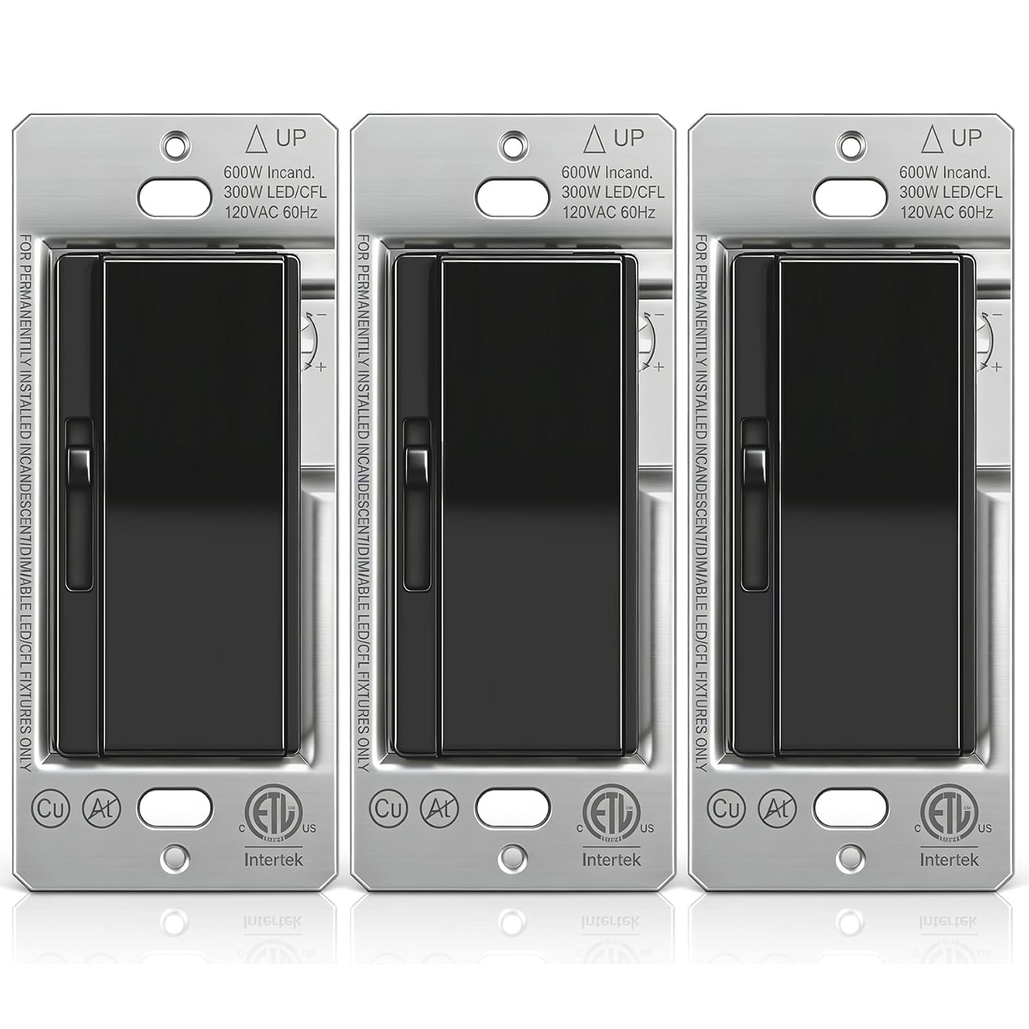 3PK BESTTEN Slide Dimmer Light Switch, Single Pole or 3 Way Dimmable Switch