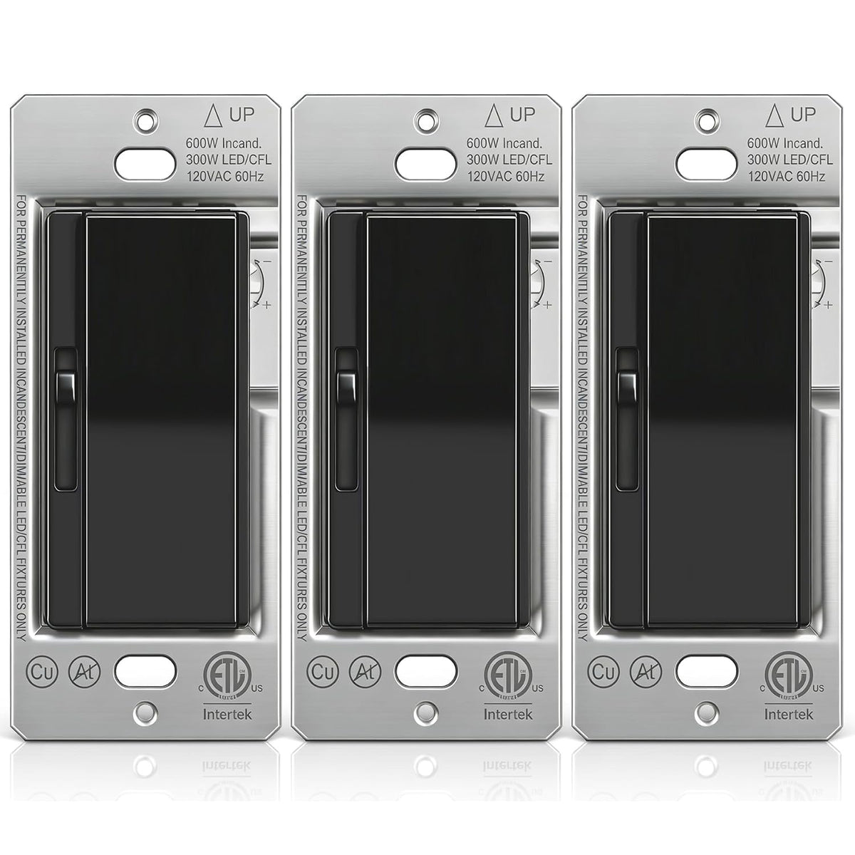 3PK BESTTEN Slide Dimmer Light Switch, Single Pole or 3 Way Dimmable Switch