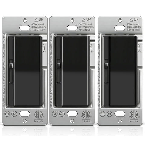 3PK BESTTEN Slide Dimmer Light Switch, Single Pole or 3 Way Dimmable Switch