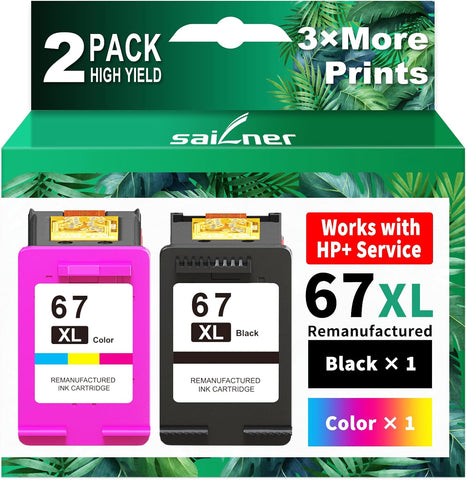 67XL Ink Cartridges Black/Color Combo Pack Replacement for HP Ink 67 HP67XL