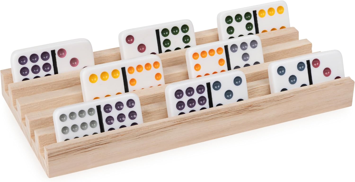Spin Master Games Wooden Domino Racks Set of 4 Trays Classic Board Game