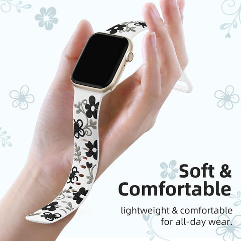 Witzon Floral Band Compatible with Apple Watch Bands For Women 40mm 41mm 38mm 42mm 44mm 45mm 46mm 49mm, Engraved Cute Flower Silicone Dressy Strap for iWatch Series 11 10 9 8 7 6 5 4 3 2 SE Ultra