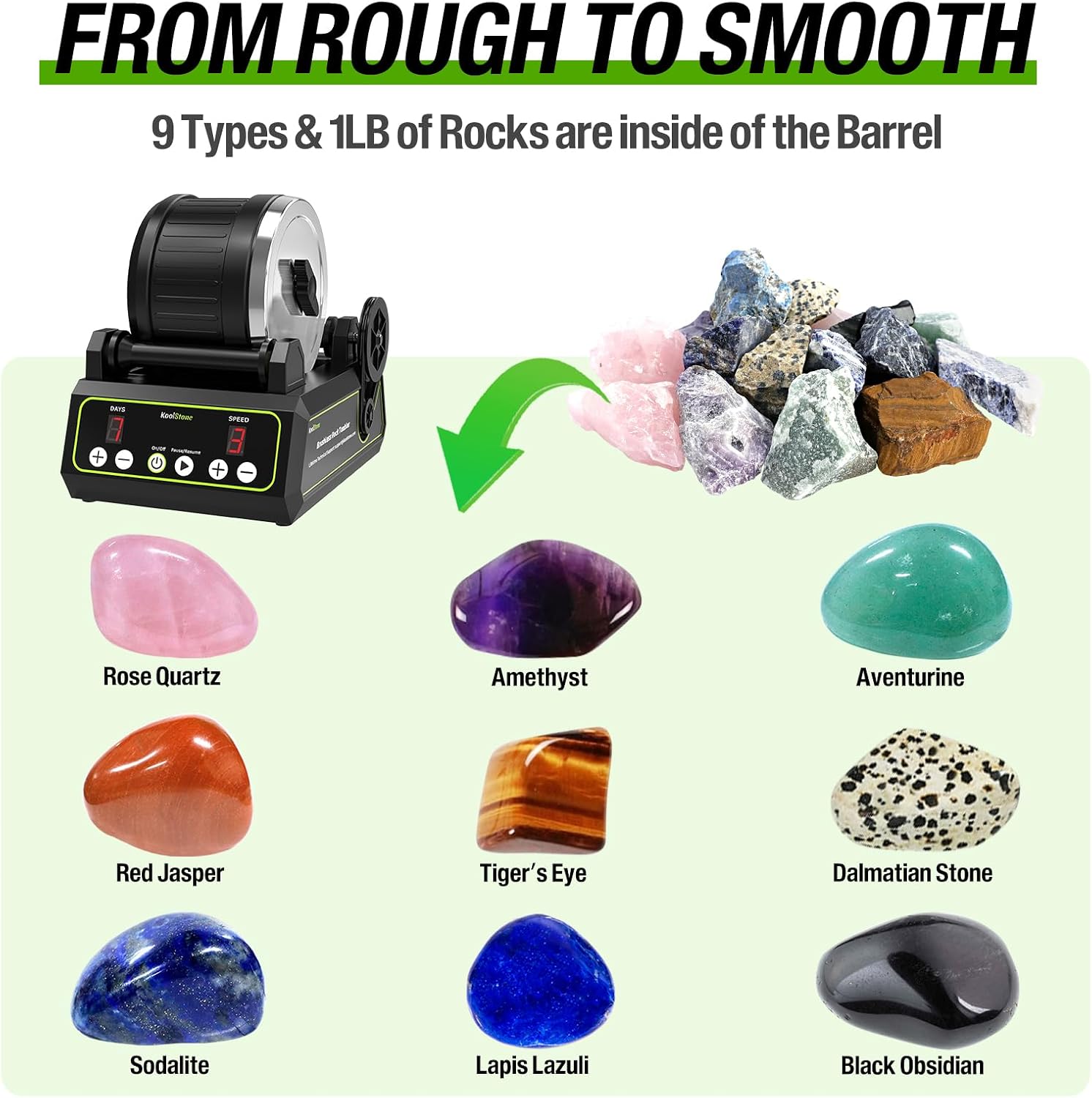 C1 Pro Brushless Rock Tumbler Kit - Professional Large 2.5LB Capacity, Up to 3X More Durable, Ultra Long Working Life Rotary Polisher with Full Accessories & Memory Function, Ideal for Adults