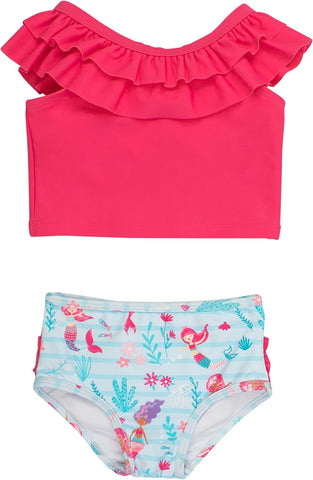 RuffleButts Girls UPF50+ Sun Protection One Shoulder Ruffle Tankini Two Piece Swimsuit