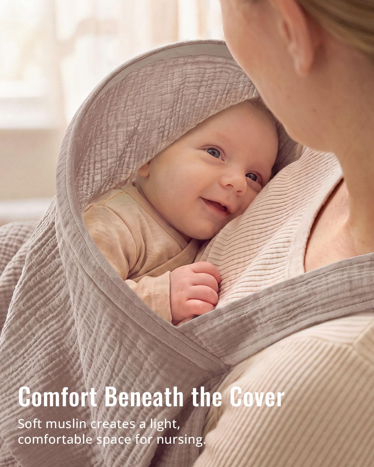 Blissful Diary Muslin Nursing Cover for Breastfeeding, Breathable Breastfeeding Cover up with Arch Neckline for Women, Nursing Apron (Agreeable Gray)
