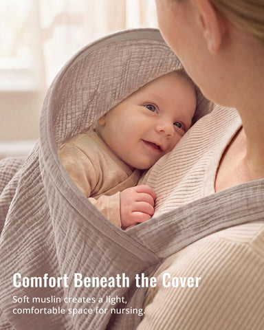Blissful Diary Muslin Nursing Cover for Breastfeeding, Breathable Breastfeeding Cover up with Arch Neckline for Women, Nursing Apron (Agreeable Gray)