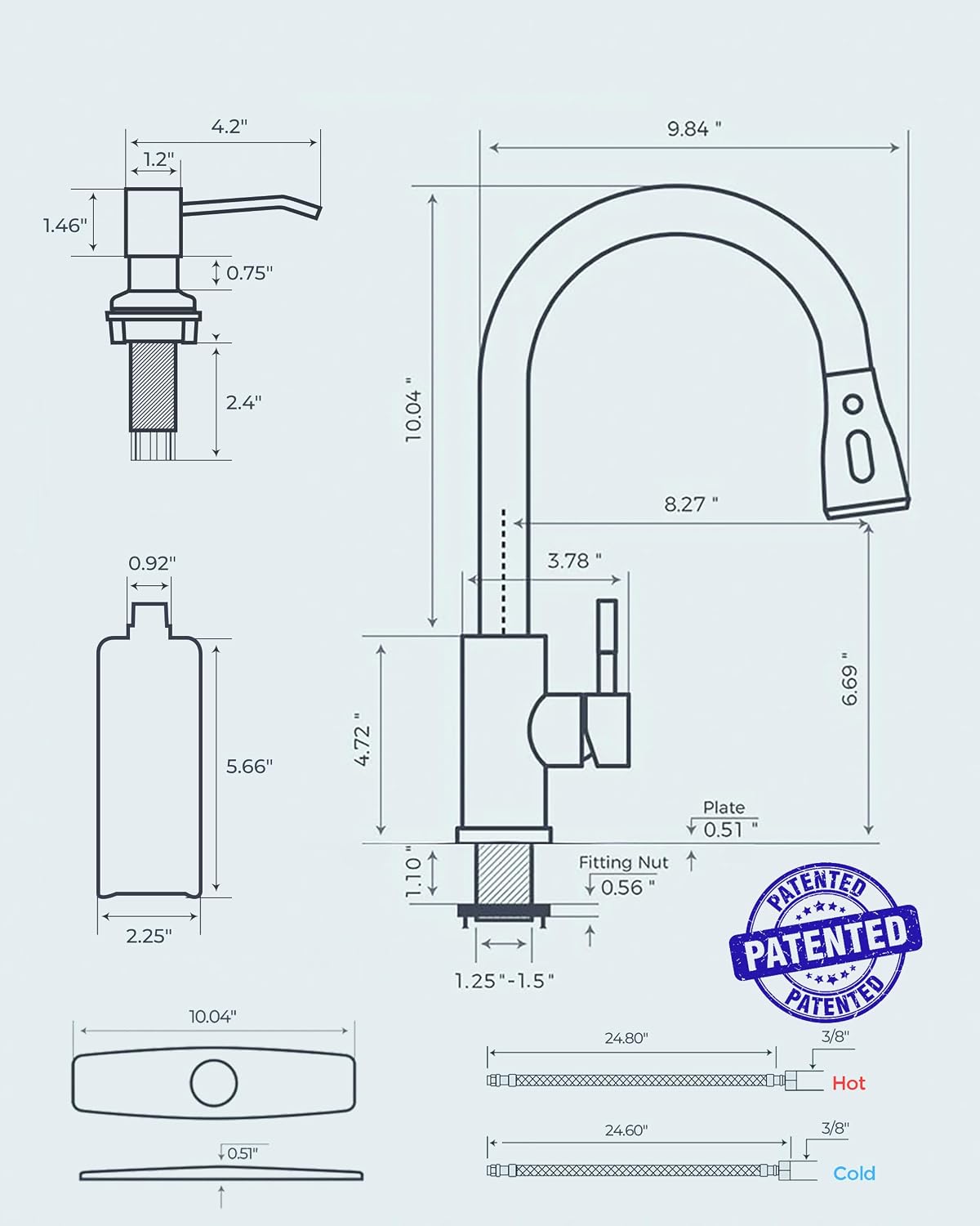 FORIOUS Black Kitchen Faucet, with Soap Dispenser and Pull Down Sprayer