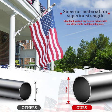 Flag Pole Kit 5ft Flag Pole for Outside House, Flag Poles with Tangle Free Flag Pole Rings for 3x5 American Flag Mounting Bracket Stainless Steel Heavy Duty for Yard Truck Boat(Without Bracket)