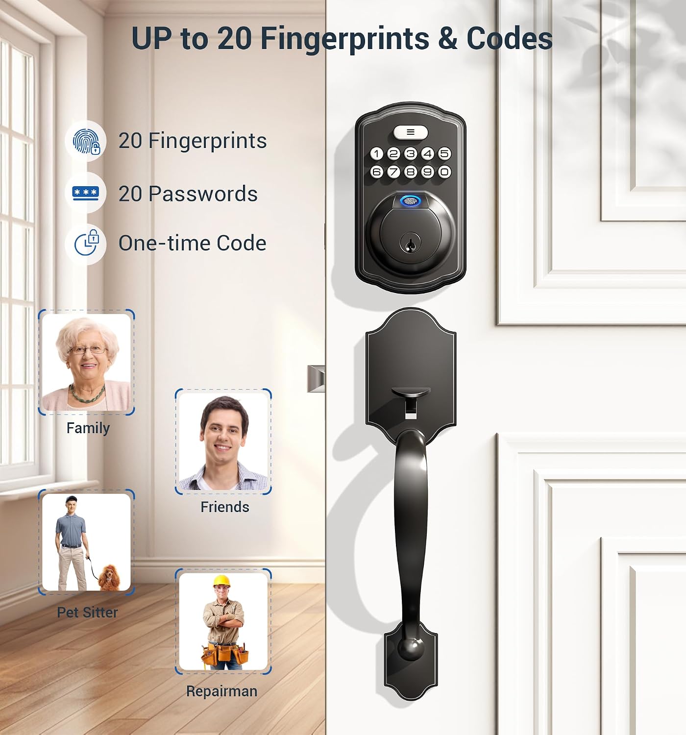 Veise KS02D Fingerprint Deadbolt Lock with Handle Set, Matte Black
