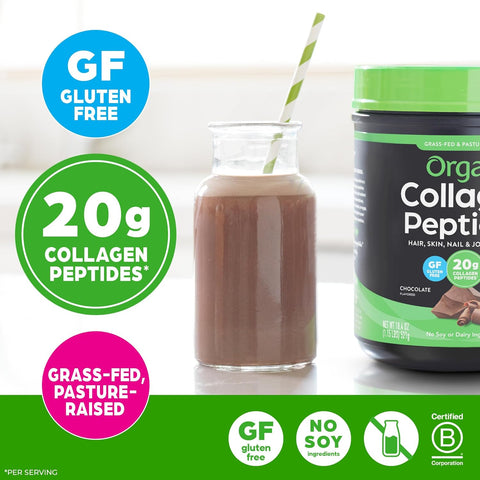 Orgain 20g Hydrolyzed Collagen Peptides Powder, Chocolate, 1lb