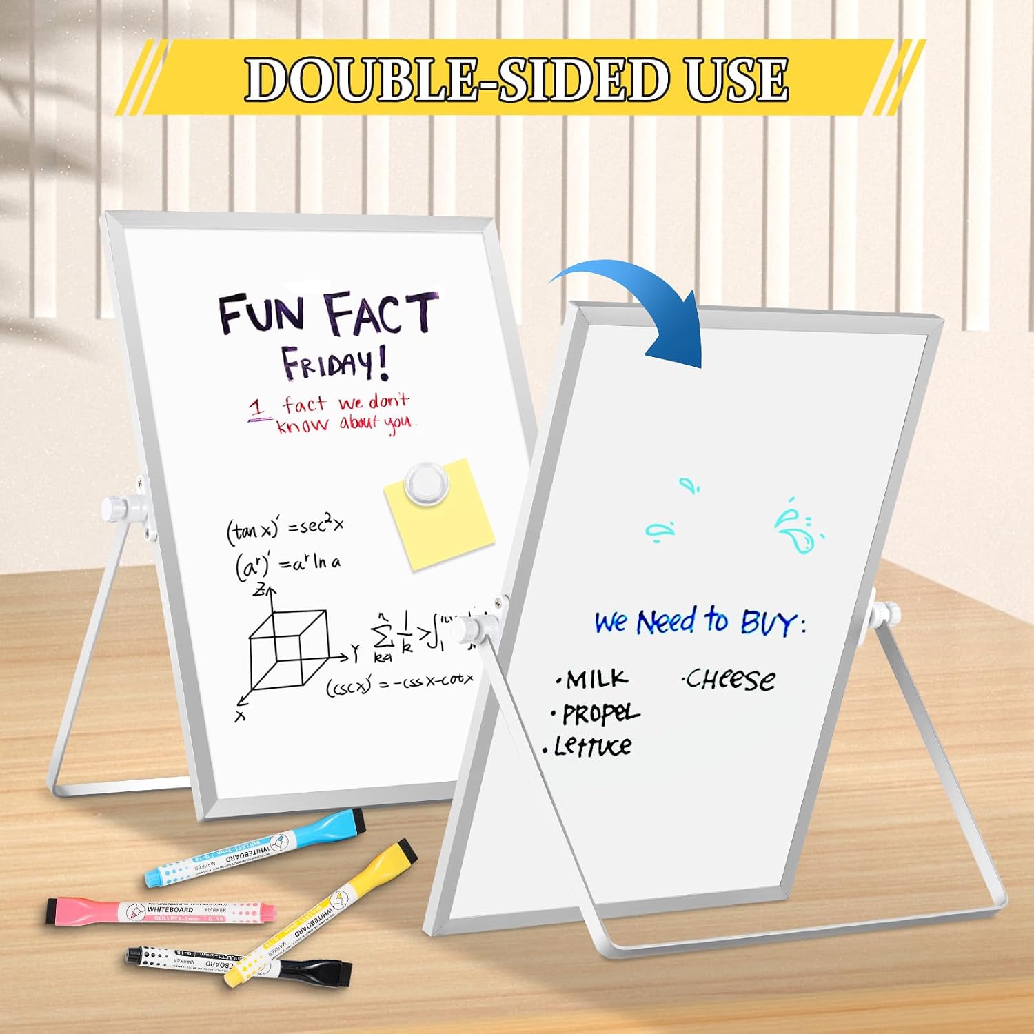 Double-Sided Magnetic White Board with Stand, 14" x 11"