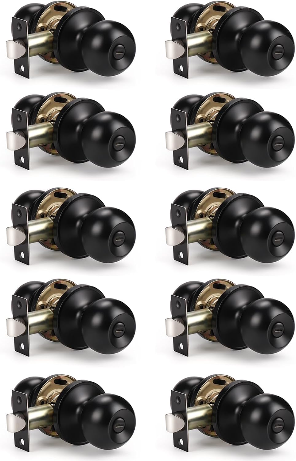 KNOBWELL 10 Pack Matte Black Privacy Door Knob, Interior Bedroom Bathroom Door Knobs with Lock