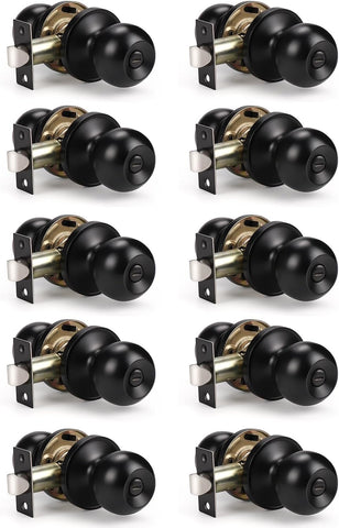 KNOBWELL 10 Pack Matte Black Privacy Door Knob, Interior Bedroom Bathroom Door Knobs with Lock