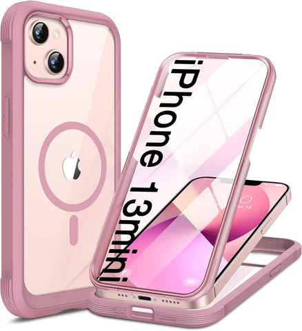 Miracase for iPhone 13 mini Case 5.4",Built-in Screen Protector,Dark Pink