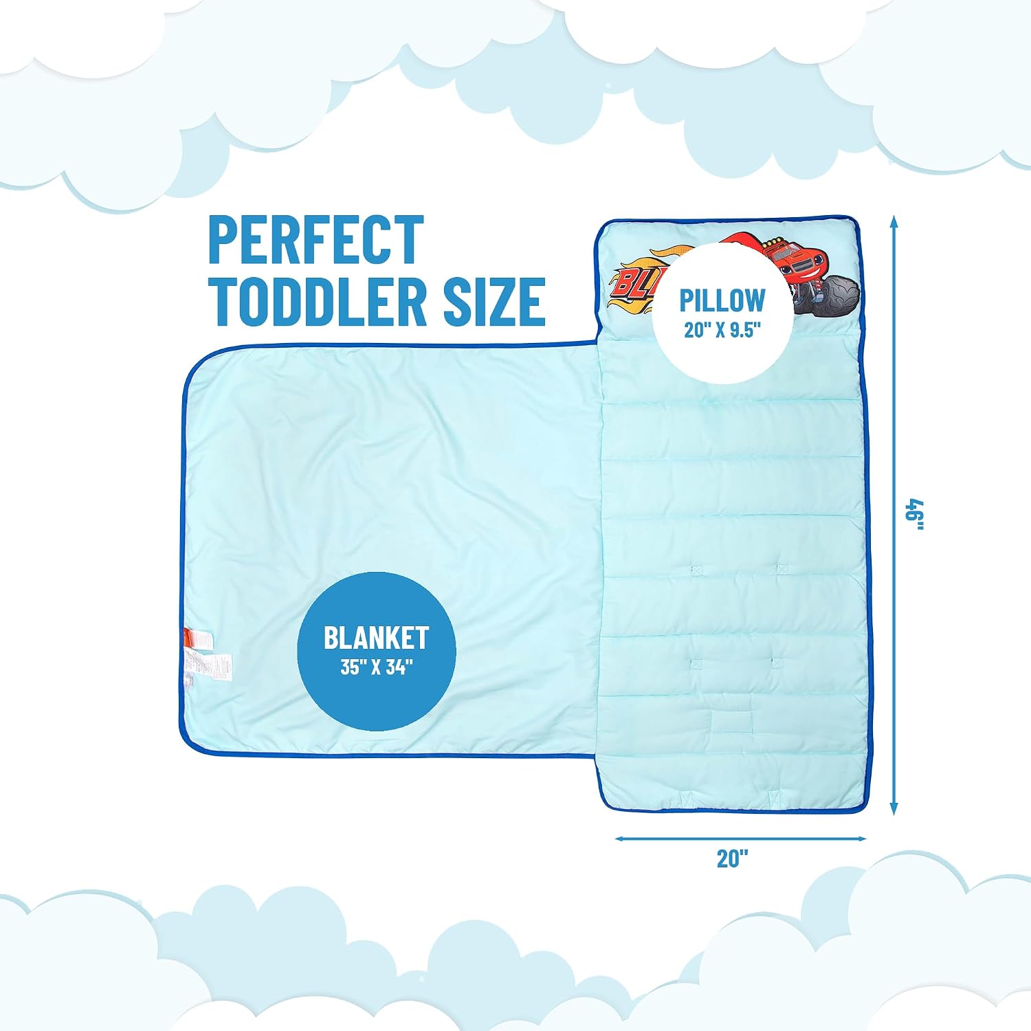 Jay Franco Kids Nap Mat with Embedded Pillow & Blanket – Soft 46"x20" Microfiber Sleeping Bag with Name Tag & Handle for School, Travel, Sleepover
