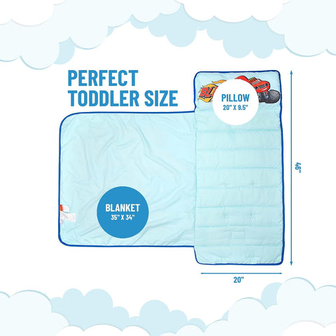 Jay Franco Kids Nap Mat with Embedded Pillow & Blanket – Soft 46"x20" Microfiber Sleeping Bag with Name Tag & Handle for School, Travel, Sleepover