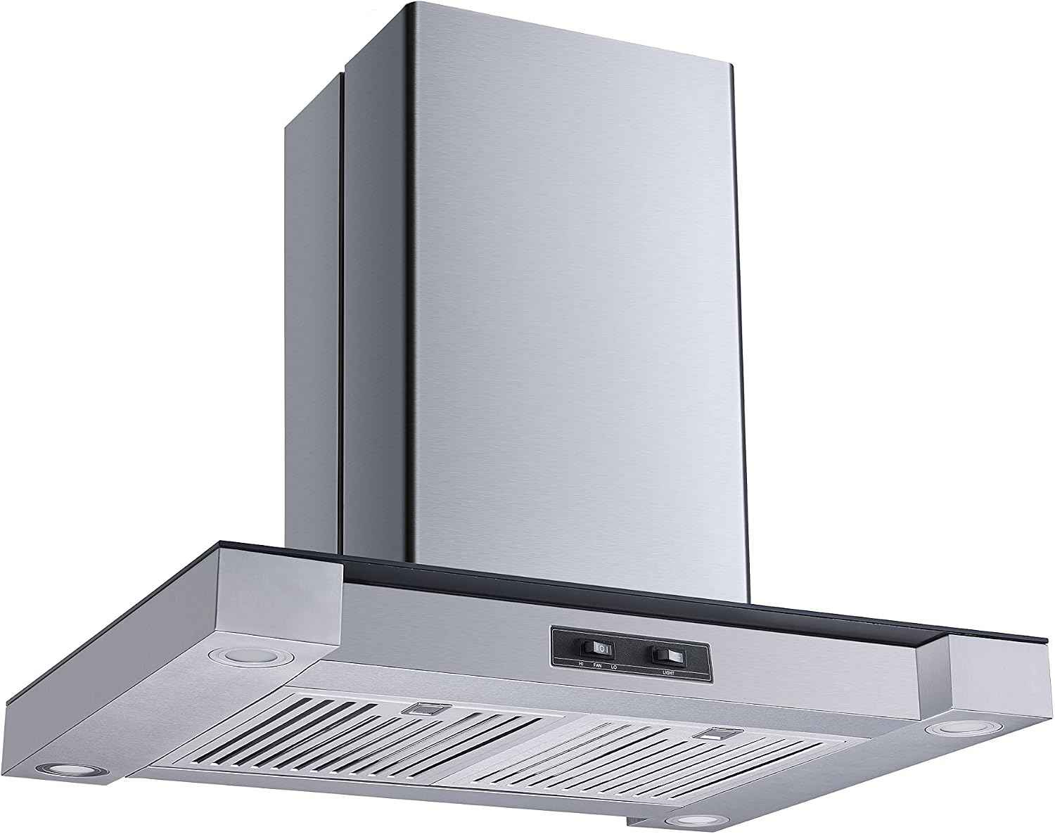Winflo 30 In. Convertible Stainless Steel Glass Island Range Hood with Stainless Steel Baffle Filters