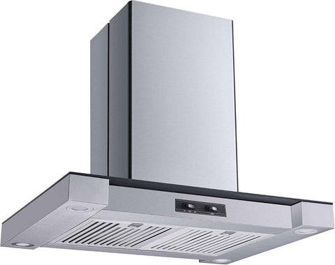 Winflo 30 In. Convertible Stainless Steel Glass Island Range Hood with Stainless Steel Baffle Filters