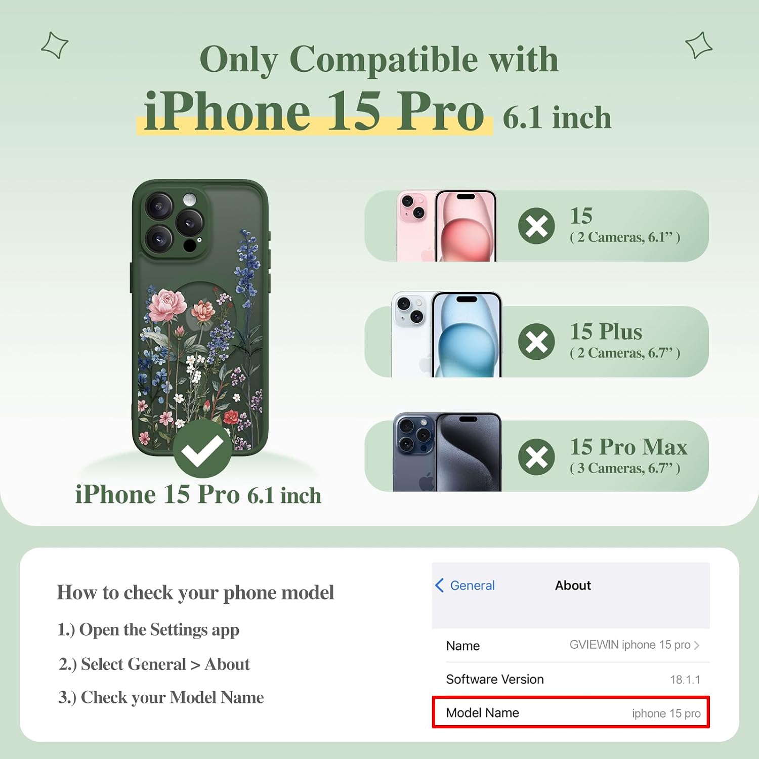GVIEWIN for iPhone 15 Pro Case Compatible with MagSafe Screen Protector