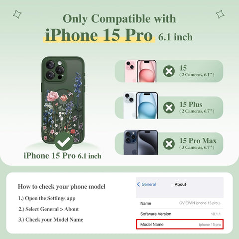 GVIEWIN for iPhone 15 Pro Case Compatible with MagSafe Screen Protector