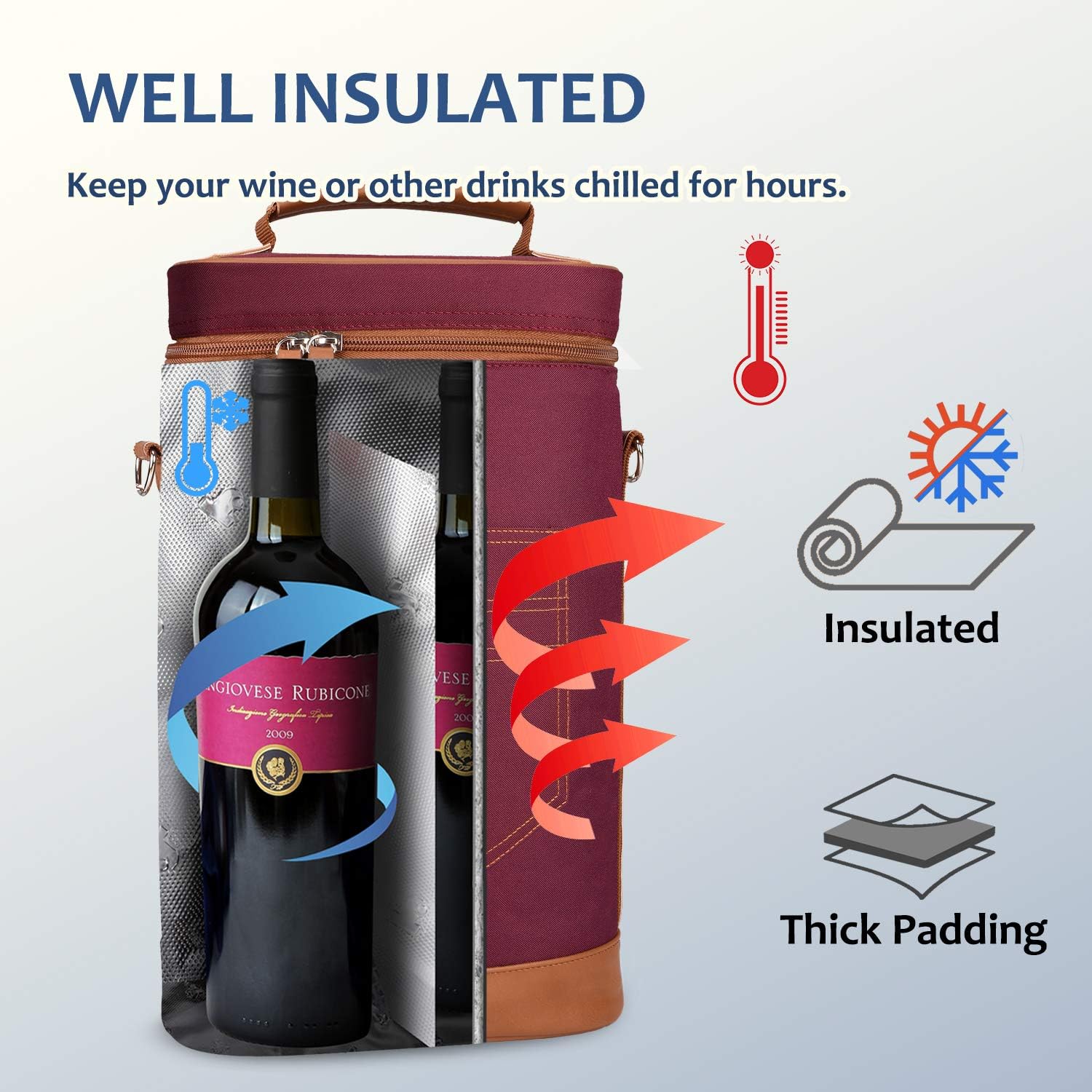 Tirrinia 2 Bottle Insulated Wine Tote Carrier Bag