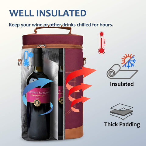 Tirrinia 2 Bottle Insulated Wine Tote Carrier Bag