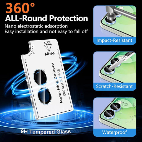 for Samsung Galaxy Z Flip 8 Camera Lens Protector, Individual Metal Ring Tempered Glass Lens Cover, [Strong Adsorption] Scratch Resistant Ultra-Thin HD Clear Lens Cover, 1 Set-Blue Ring