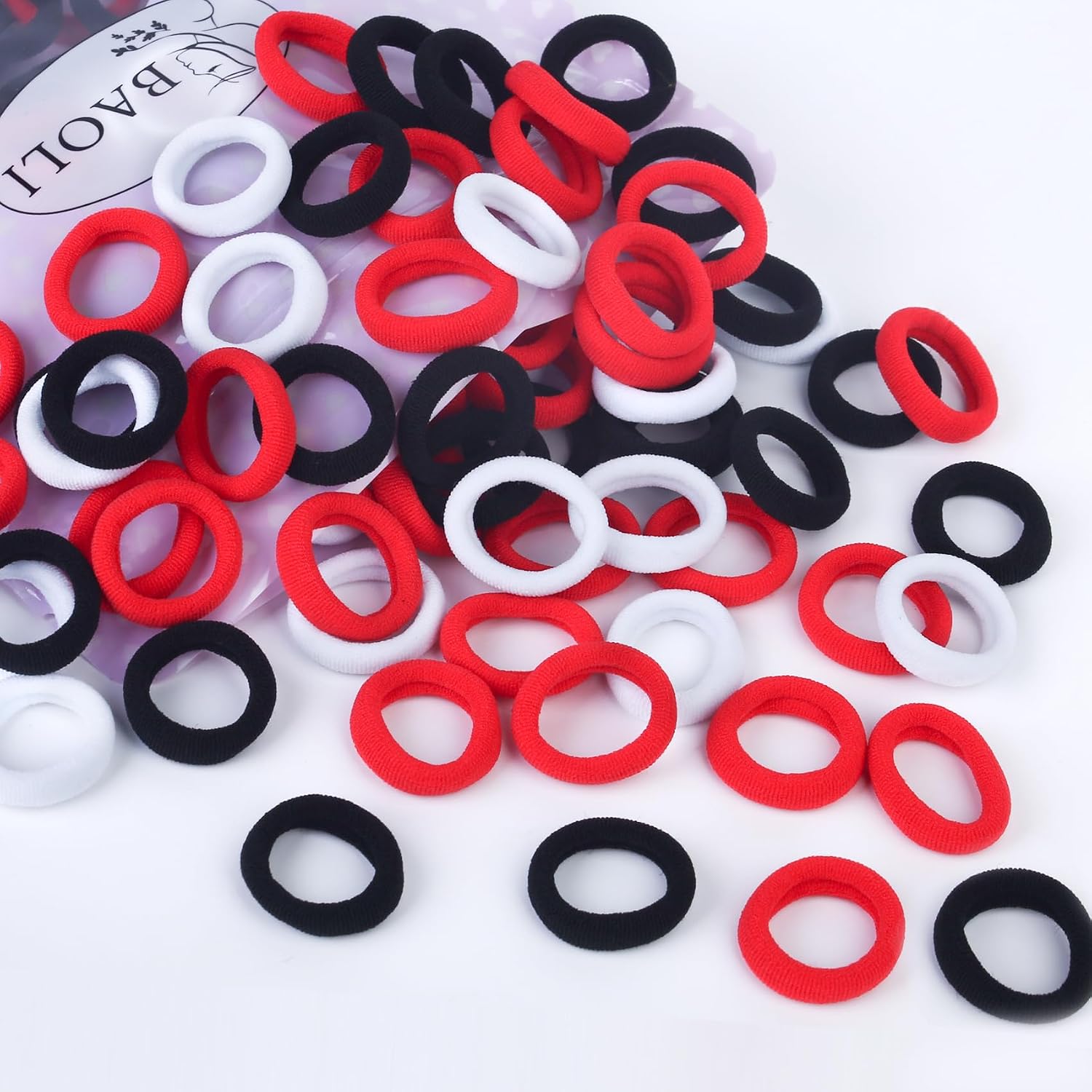 BAOLI Mini Hair Ties for Toddler Girls, Soft, Red and Black, 200PCS