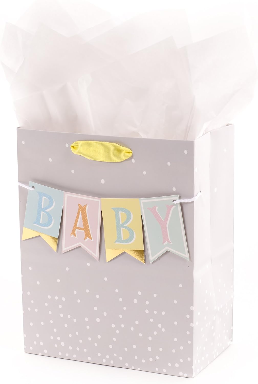 Hallmark 9" Medium Baby Gift Bag with Tissue Paper (Banner on Grey)
