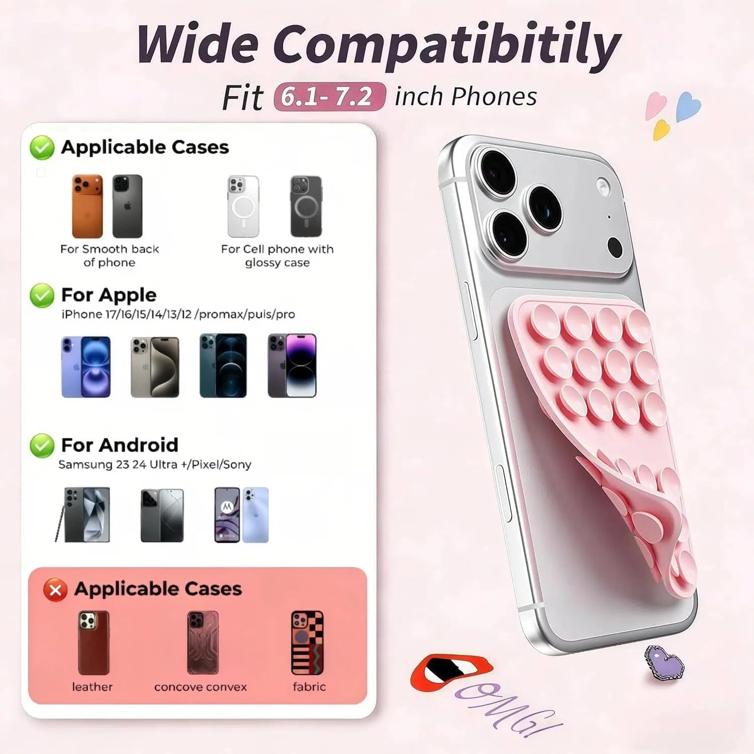 Upgraded Double Sided Silicone Suction Cup Phone Case Mount, Baby Yellow
