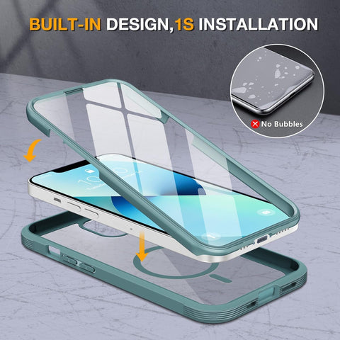 miracase for iPhone 13 Case 6.1",Built-in Glass Screen Protector,Teal