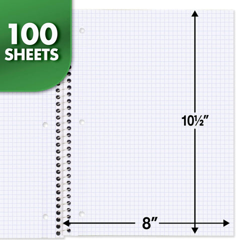 Mead Spiral Notebook, 1 Subject, Graph Ruled Paper, 7-1/2" x 10-1/2", 100 Sheets, Fire Red (05676AB5)