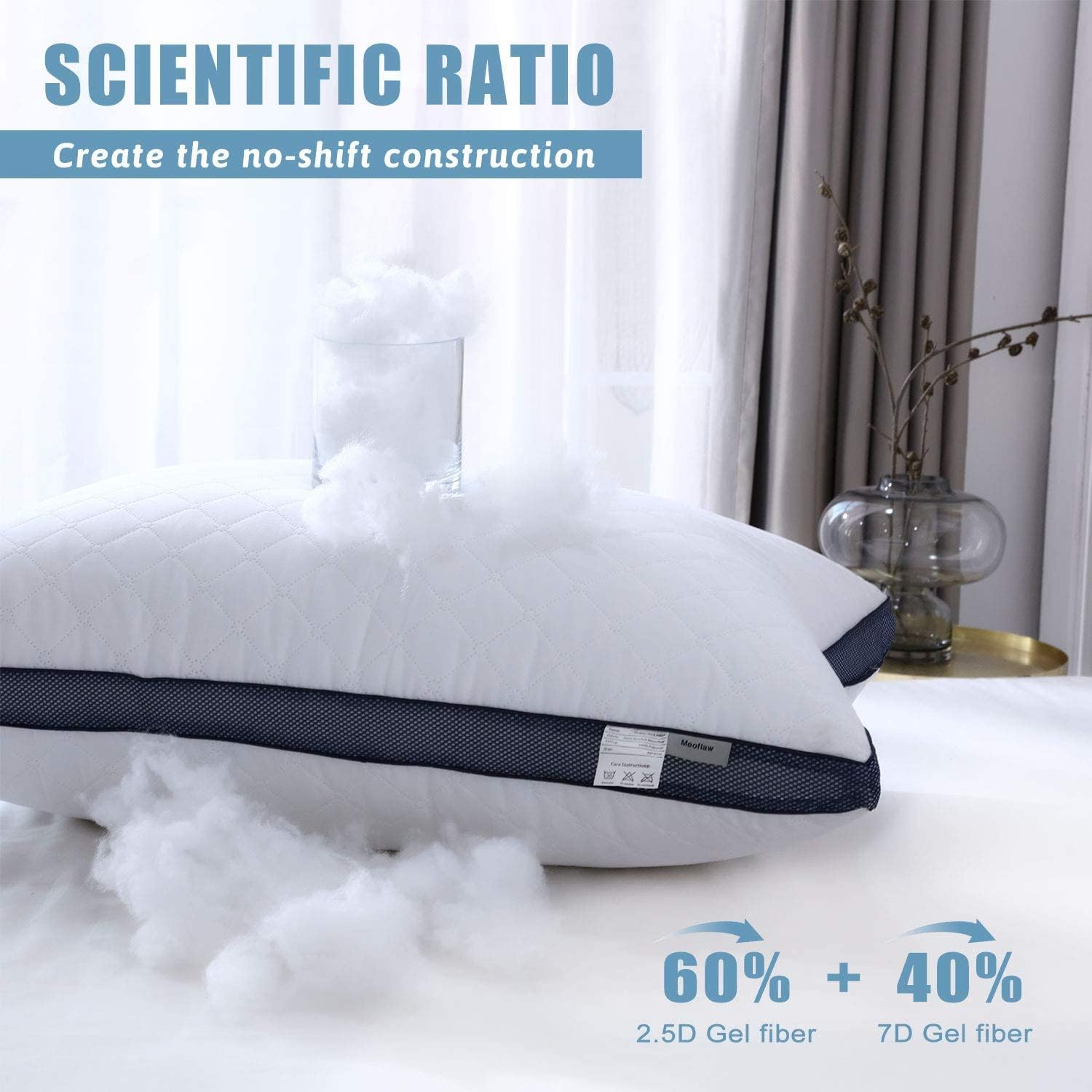 Meoflaw Gusseted Standard Size Bed Pillows Set of 2, Luxury Hotel Pillows