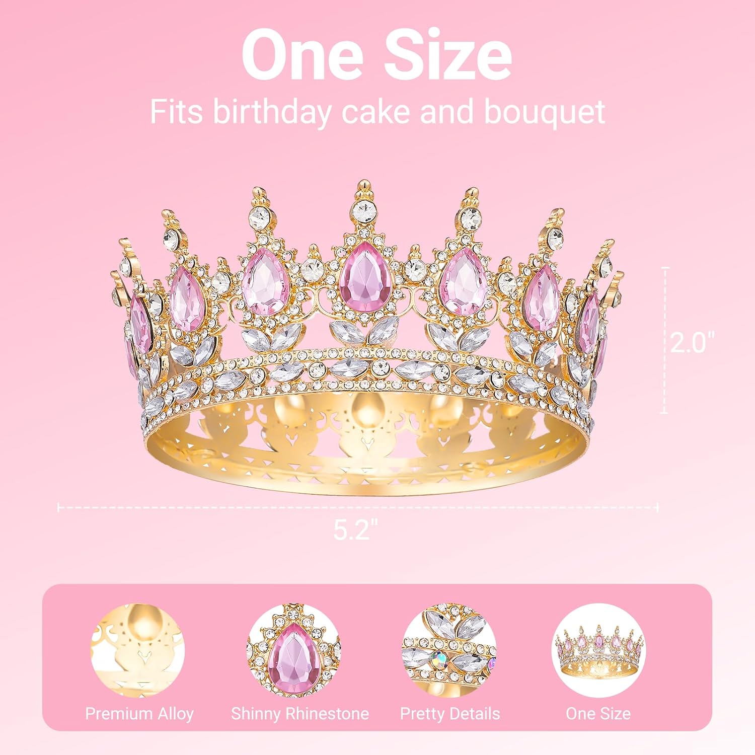 Crown for Women, Queen Crown Tiara for Birthday Wedding Party Decorations Pink