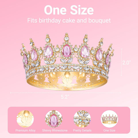 Crown for Women, Queen Crown Tiara for Birthday Wedding Party Decorations Pink
