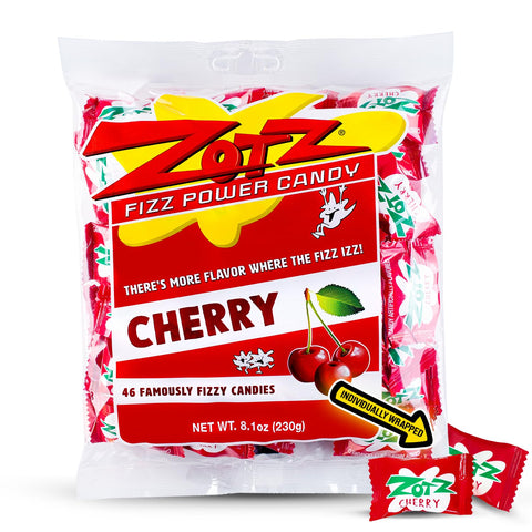 ZOTZ Fizzy Sour Candy Bulk - Retro Italian Hard Candy Individually Wrapped - Classic Nostalgic Cherry Flavor - 46 Pieces Bag for Party Favors, Goodie Bags, Piñata & Candy Buffet