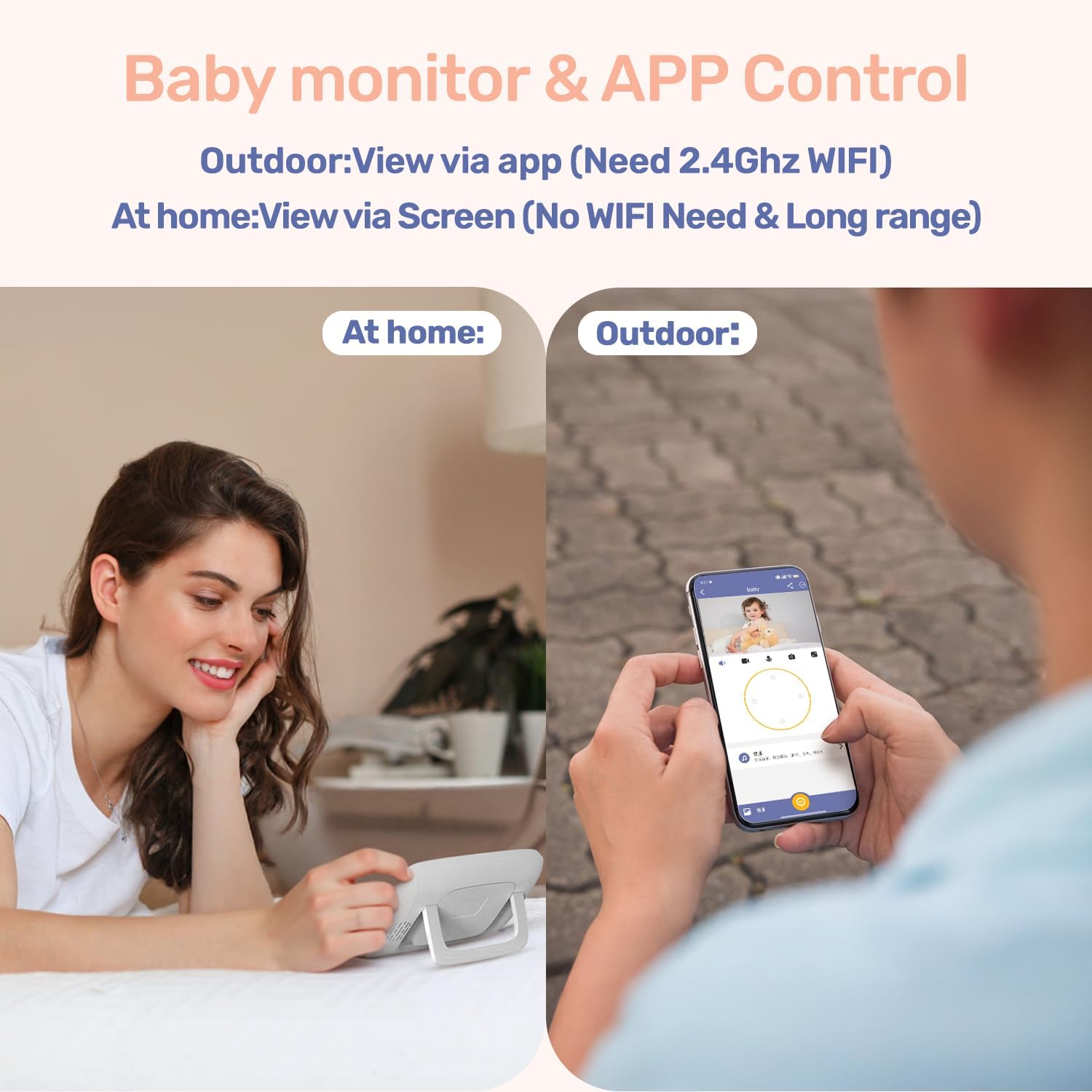 1080P WiFi Baby Monitor With Camera And Audio,4" Screen,PTZ 360°,2.4GHz