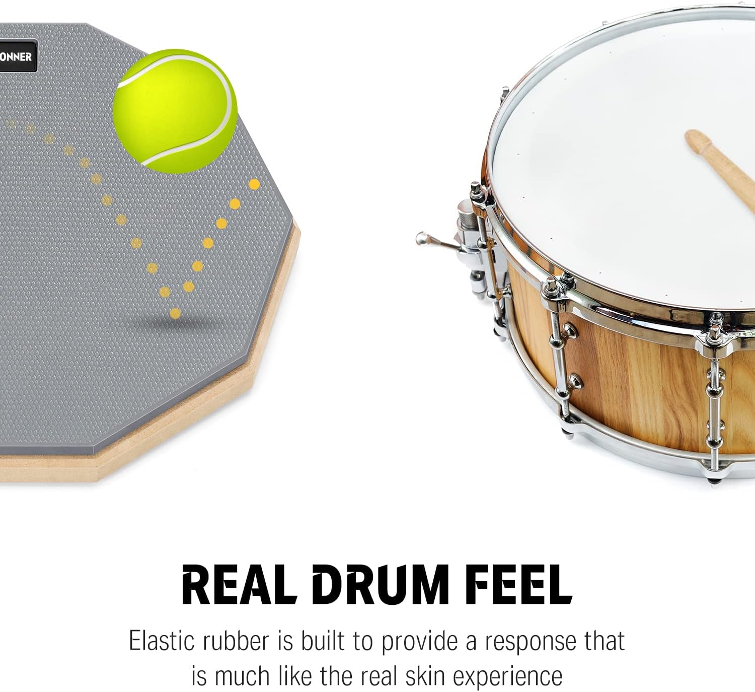 Donner 12 Inches Drum Practice Pad Silent Drum Pad Set Gray 2-Sided With Drum Sticks