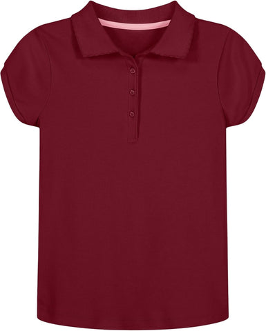Nautica Girls' School Uniform Short Sleeve Polo Shirt, Button Closure, Soft Pique Fabric