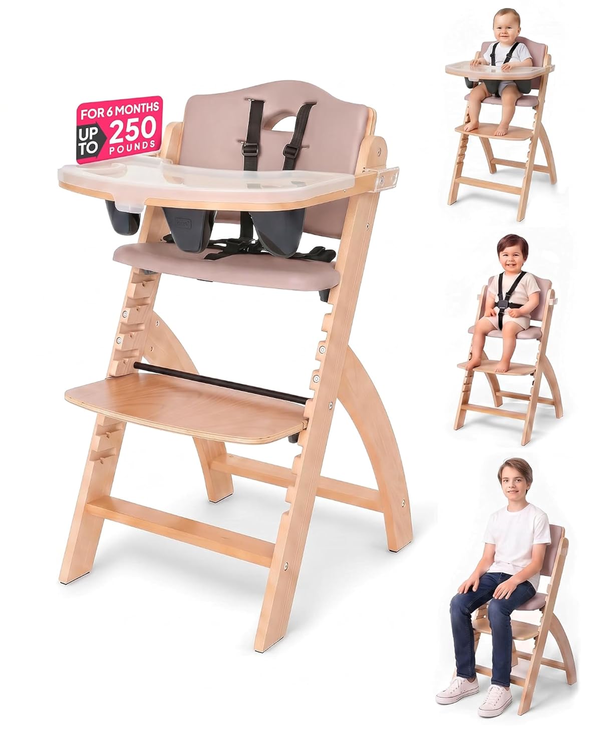 Abiie Beyond Junior Convertible Wooden High Chair with Removable Tray