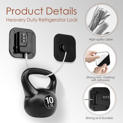 Refrigerator Lock, Combination Lock for Refrigerator Cabinets, Drawers, Heavy Duty Fridge Lock, Easy Install No Keys Needed, Black (Black-6Pack)