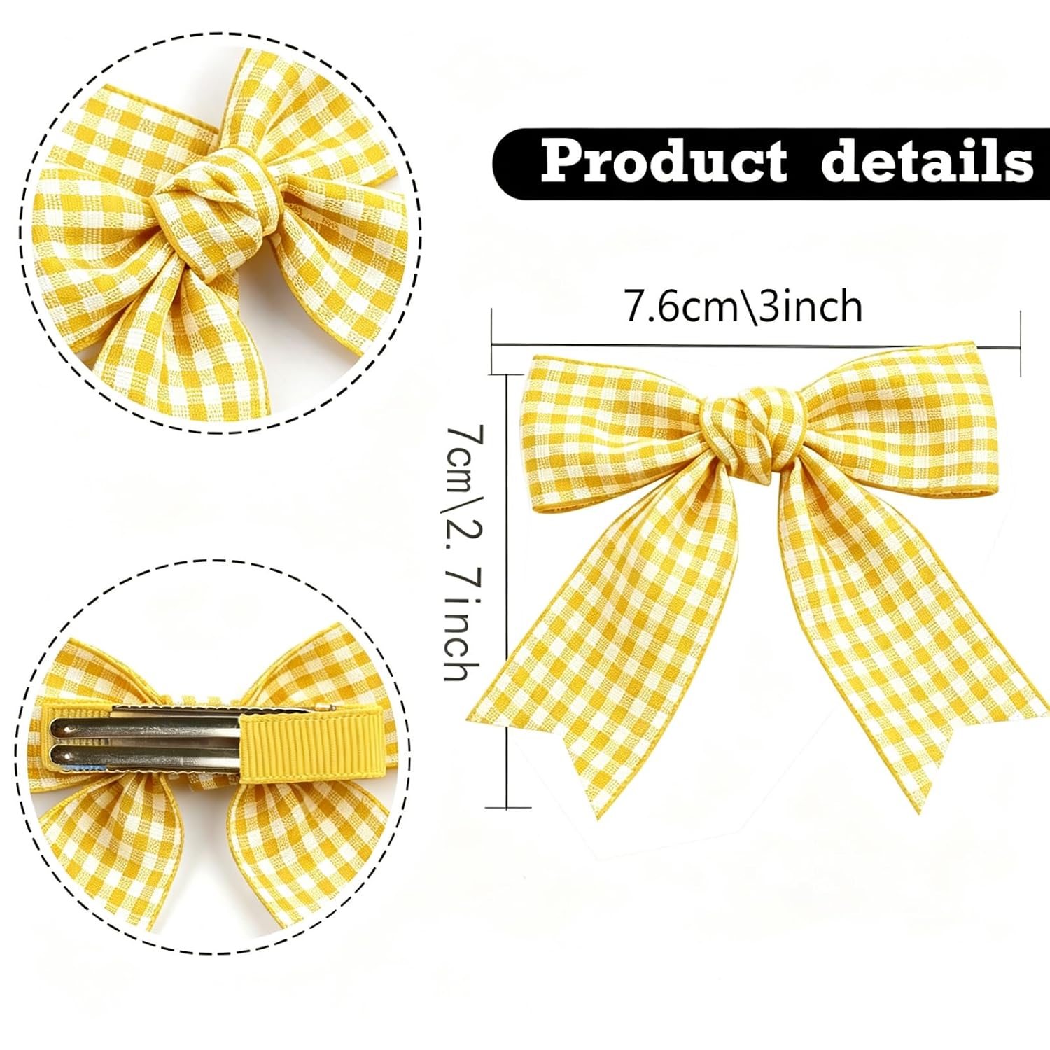 2PCS 3'' Small Yellow Gingham Hair Bow for Girl, Cute Plaid Clip