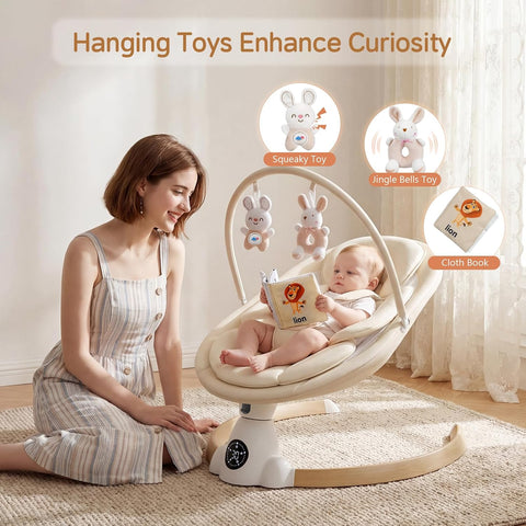 Baby Swing for Infants, Portable Electric Baby Swings with Bluetooth, 5 Swing Speed, 10 Melodies, 5-Point Harness, Remote Control & Touch Panel - Infant Swing for Indoor & Outdoor Use, Beige